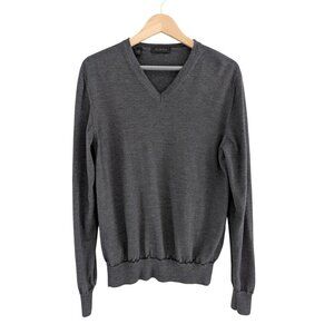 Saks Fifth Avenue Wool Silk V-Neck Minimalist Gray Pullover Sweater Size L